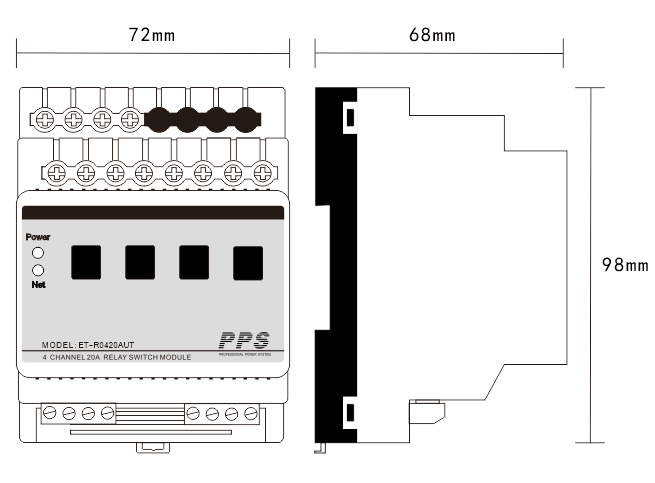 4路20A智能照明模块(带电流电压检测)尺寸图
